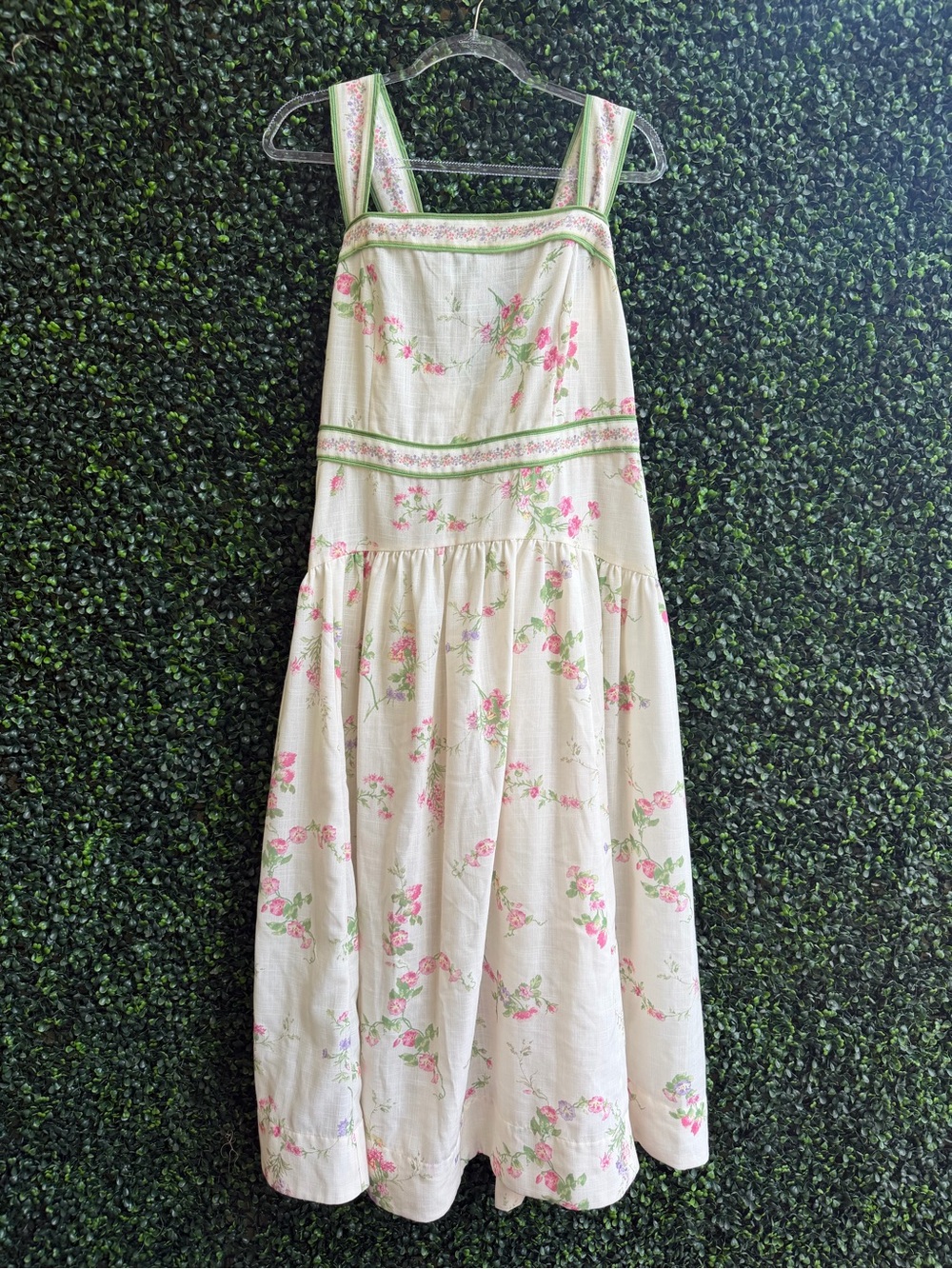 H&M Cream Midi Sundress with Pink & Green Floral Print